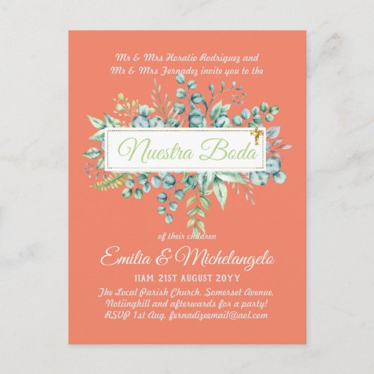 インビタシオンドボダバラタスHOJAS Modernas ポストカード (正面)