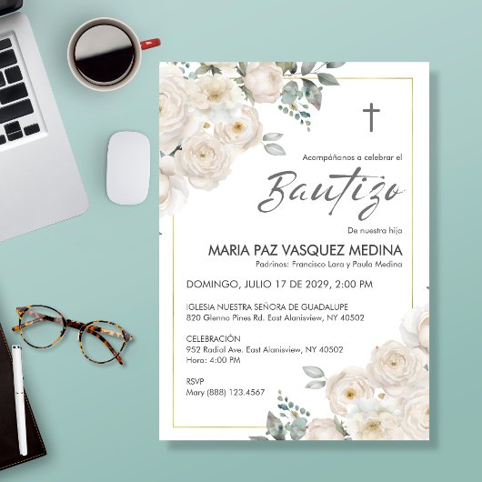 インビタシオンバウエレガントティゾボーイズアンドガールズバプテスマ 招待状