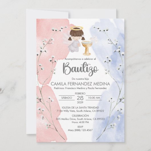 インビタシオンバウティゾエンジェルガールかわいい花バプテスマ 招待状 (正面)