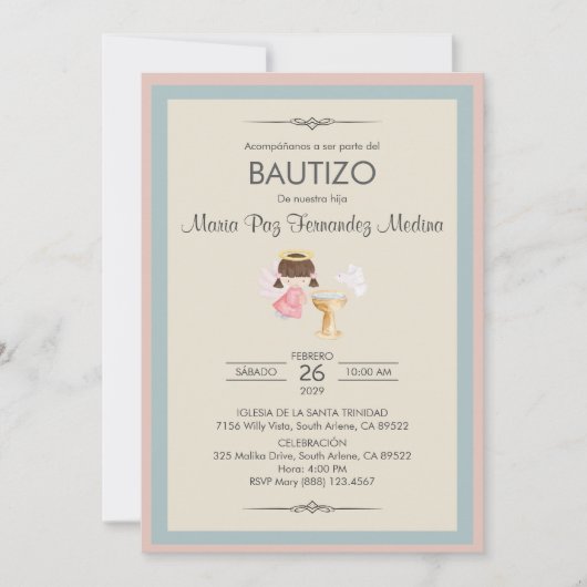 インビタシオンバウティゾガールエンジェル宗教的バプテスマ 招待状 (正面)