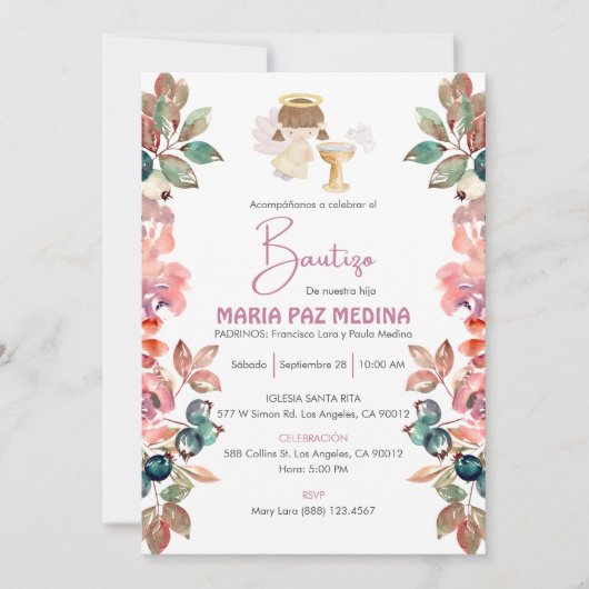 インビタシオンバウティゾフラワーガールエンジェルキュートバプテスマ 招待状 (正面)