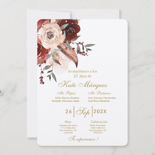 インビタシオンパラxv anos con flor 招待状 (正面)