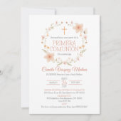 インビタシオンピンクの花エレガントが最初の聖餐式 招待状 (正面)