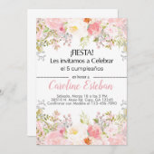 インビタシオンピンク赤面フローラ花ガールニーニャ。 招待状 (正面/裏面)