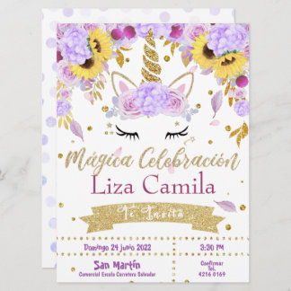 インビタシオンリンドunicornio con flor lila y rosa 招待状