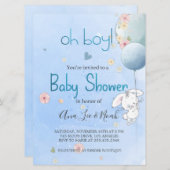 インビタシオン赤ちゃんシャワーかわいいボニー。FOR男の赤ちゃん 招待状 (正面/裏面)