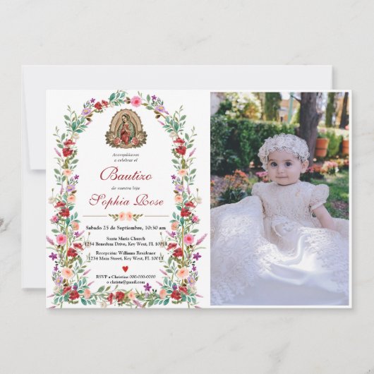 インビタスペインのシオンデバウティゾフローラバプテスマ写真 招待状 (正面)