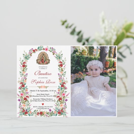 インビタスペインのシオンデバウティゾフローラバプテスマ写真 招待状 (スタンド正面)
