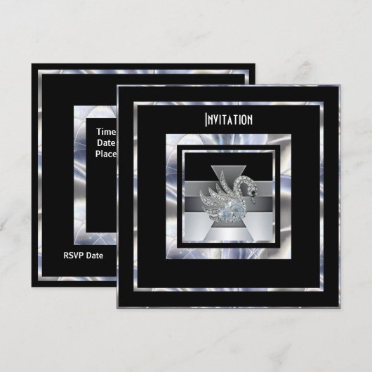 インビテーション アールデコ シルバー ブラックダイヤモンド スワン (正面/裏面)