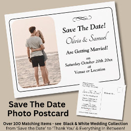 インフィニティを添えたモノクロの『Save The Date』フォト 案内ポストカード