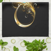 インフィニティウィズゴールデンピーコックフェザー キッチンタオル (折り畳み)