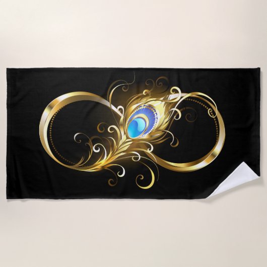 インフィニティウィズゴールデンピーコックフェザー ビーチタオル (正面)