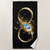 インフィニティウィズゴールデンピーコックフェザー ビーチタオル (正面)