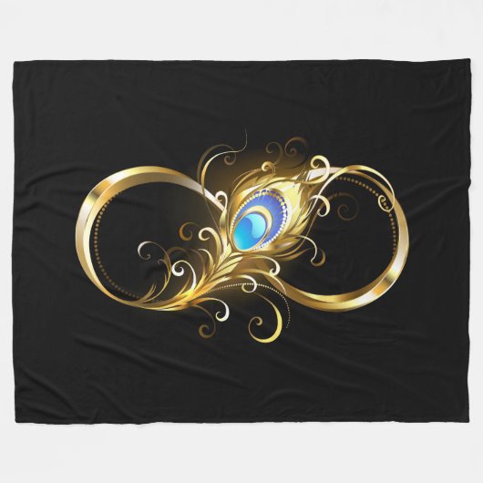 インフィニティウィズゴールデンピーコックフェザー フリースブランケット (正面(横))