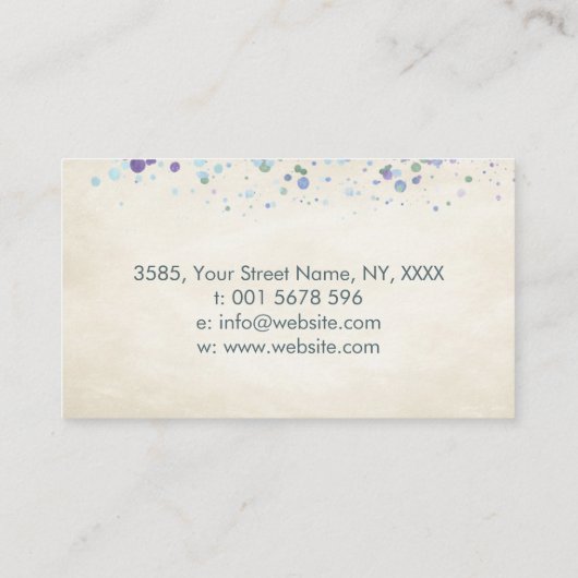 インフィニティウォーターカラーパステルブルーと紫の葉 名刺 (裏面)