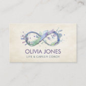 インフィニティウォーターカラーパステルブルーと紫の葉 名刺 (正面)