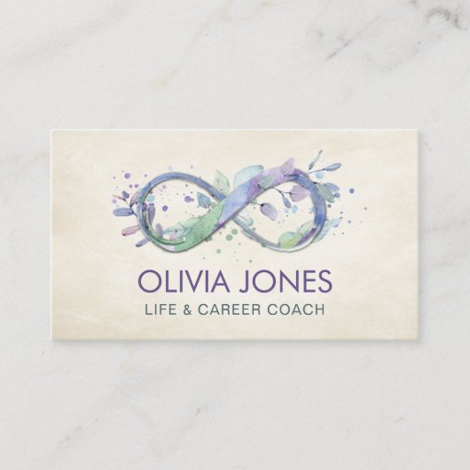インフィニティウォーターカラーパステルブルーと紫の葉 名刺 (正面)