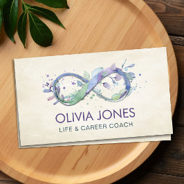 インフィニティウォーターカラーパステルブルーと紫の葉 名刺