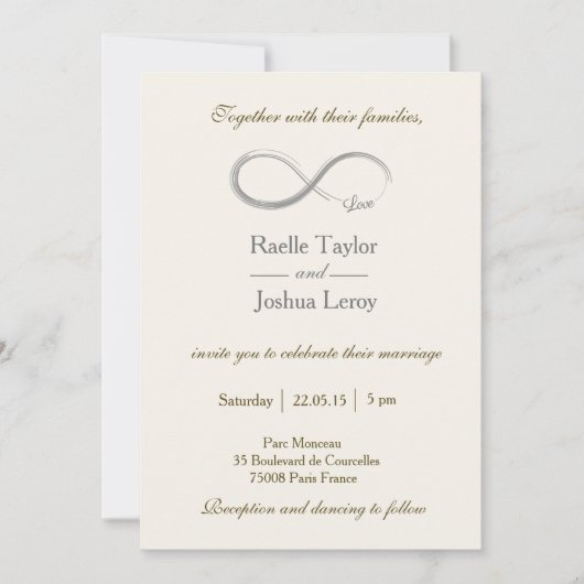 インフィニティサインアイボリーホワイトグレー結婚式招待状 招待状 (正面)