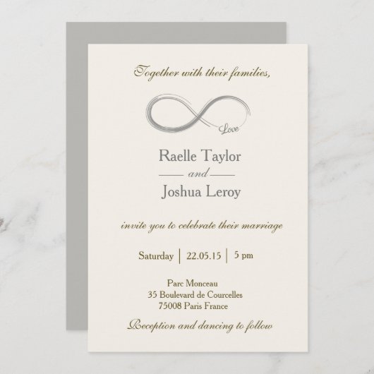 インフィニティサインアイボリーホワイトグレー結婚式招待状 招待状 (正面/裏面)