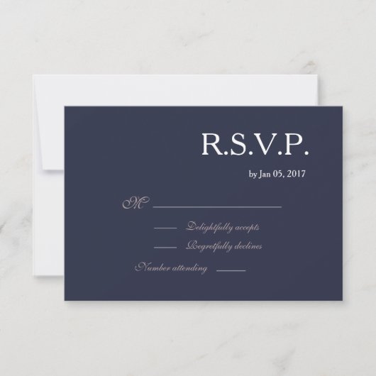 インフィニティサインネイビーブルーピンク白い結婚式RSVP 招待状 (正面)