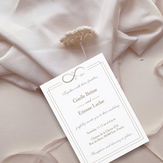 インフィニティサインモノグラム金ゴールドホワイトグレ結婚ー 招待状