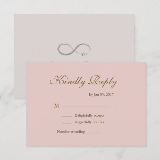 インフィニティサイン ブラッシュピンク ミニマル ウェディング RSVP 招待状 (正面/裏面)