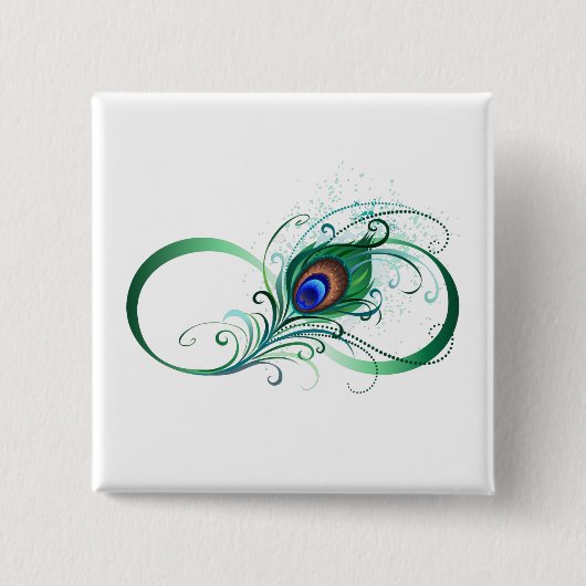 インフィニティシンボルとクジャクの羽 缶バッジ (正面)