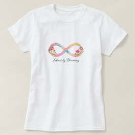 インフィニティシンボルの水彩ピンクの花の開花 Tシャツ