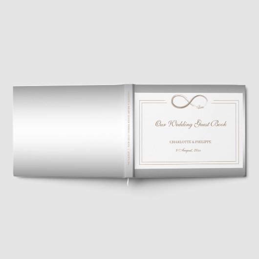 インフィニティシンボルホワイトシルバー金ゴールドエレガントな結婚式 ゲストブック (全面)