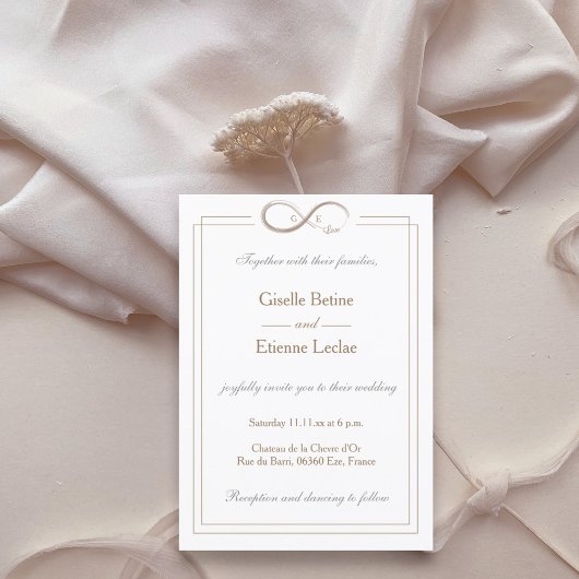 インフィニティシンボルモノグラムホワイトグレー結婚金ゴールド 招待状