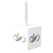 インフィニティシンボル付きレインボーハミングバード キューブオーナメント (裏面アングル)