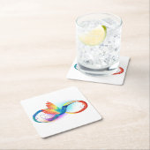 インフィニティシンボル付きレインボーハミングバード スクエアペーパーコースター (インサイチュ)