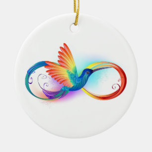 インフィニティシンボル付きレインボーハミングバード セラミックオーナメント