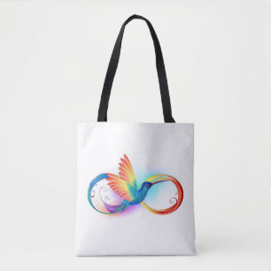 インフィニティシンボル付きレインボーハミングバード トートバッグ