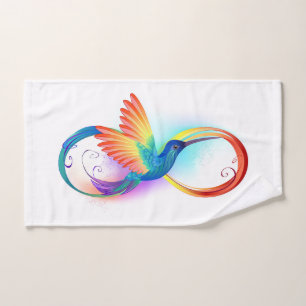 インフィニティシンボル付きレインボーハミングバード ハンドタオル