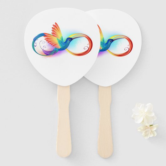 インフィニティシンボル付きレインボーハミングバード ハンドファン (正面&裏面)