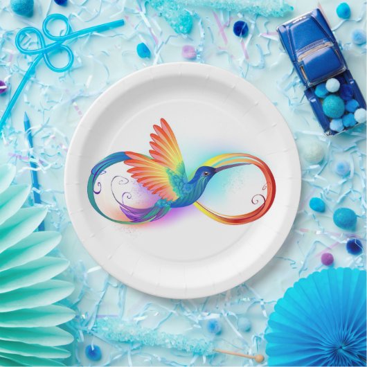 インフィニティシンボル付きレインボーハミングバード ペーパープレート (パーティー)