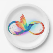 インフィニティシンボル付きレインボーハミングバード ペーパープレート (正面)