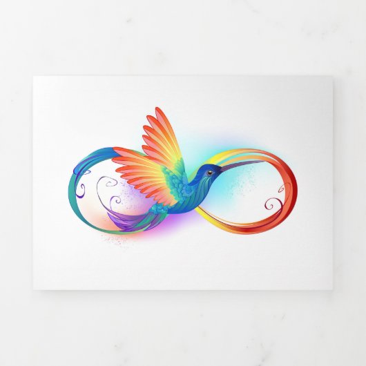 インフィニティシンボル付きレインボーハミングバード 三つ折りクリスマスカード (カバー)