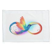 インフィニティシンボル付きレインボーハミングバード 枕カバー (裏面-右)