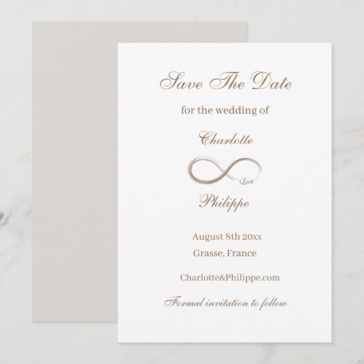 インフィニティシンボル ゴールド ホワイト セーブザデート ウェディング 招待状 (正面/裏面)