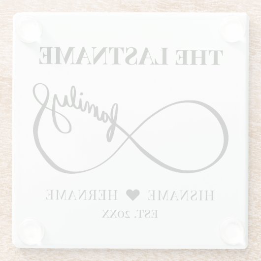 インフィニティパーソナライズされたファミリ名と推定日付 ガラスコースター (裏面)