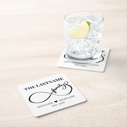 インフィニティパーソナライズされたファミリ名と推定日付 スクエアペーパーコースター (インサイチュ)