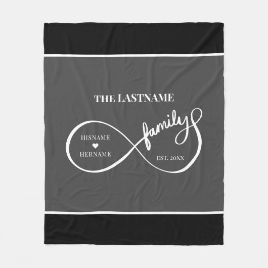 インフィニティパーソナライズされたファミリ名と推定日付 フリースブランケット (正面)
