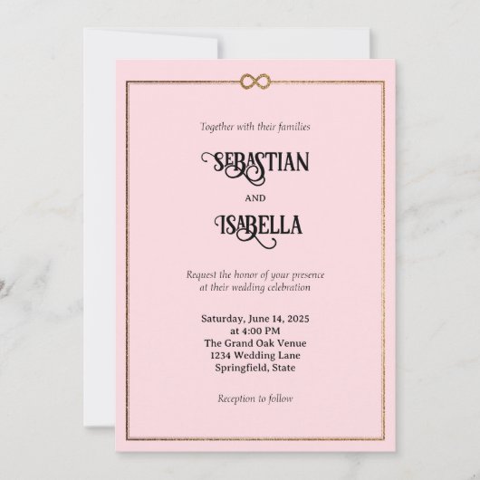 インフィニティパーソナライズされたラブピンク結婚式招待状 招待状 (正面)