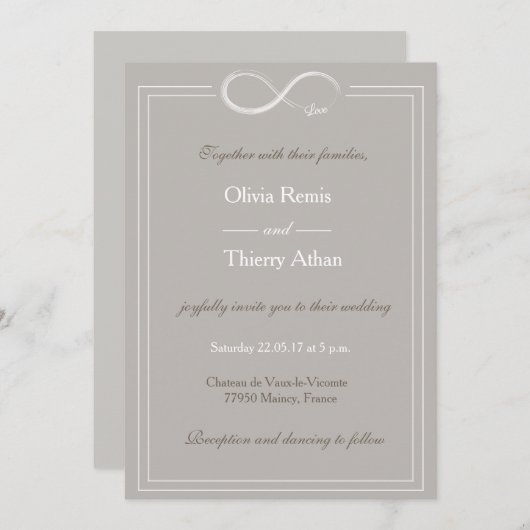 インフィニティユニークサインググレー白結婚トープ 招待状 (正面/裏面)