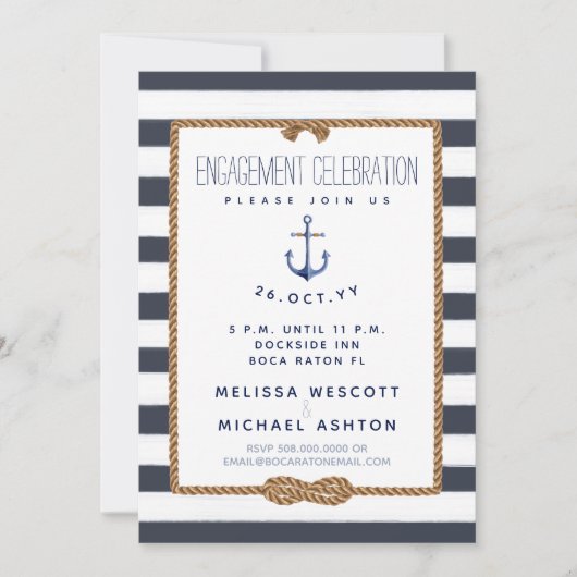 インフィニティ航海のノットネイビー&ホワイト婚約 招待状 (正面)