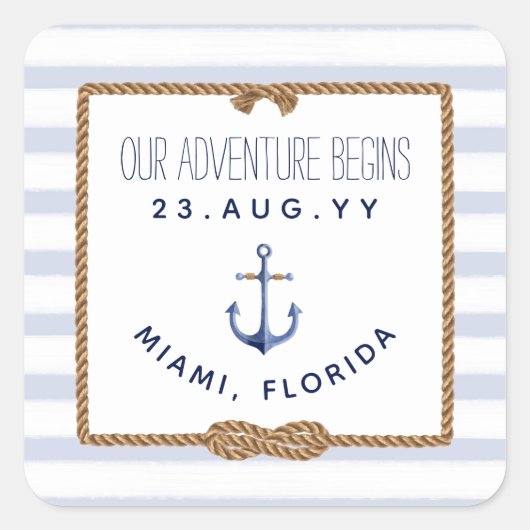 インフィニティ航海のノットブルーストライプのホワ結婚イト スクエアシール (正面)