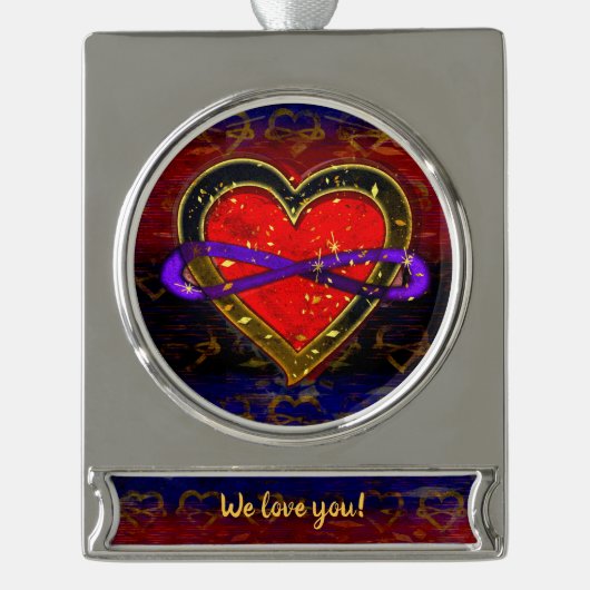 インフィニティ芸術的ハートメモリのフラグ記号Orna シルバープレートバナーオーナメント (正面)